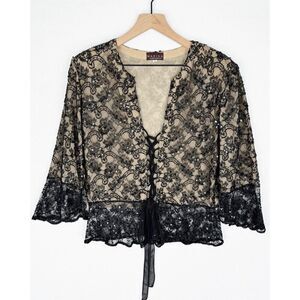 Vtg Marina Bresler Top Womens XL Black Floral‎ Intricate Beading Sequin Elegant
